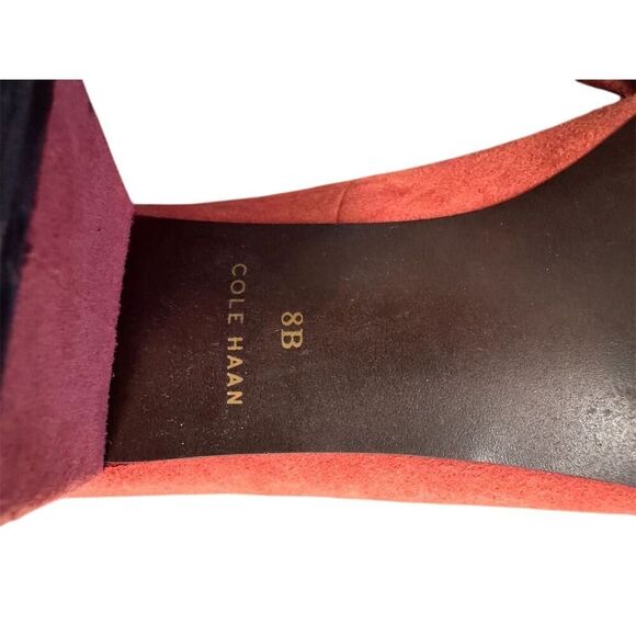 Cole Haan Women's Red Suede Pointed Toe Block Heels Size 8B - Picture 9 of 9